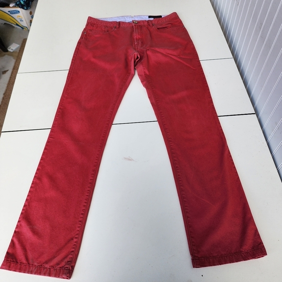 Saks Fifth Avenue Burgundy Red Pants Jeans Mens Pima Cotton Modal Soft Sz 34 - Picture 1 of 12